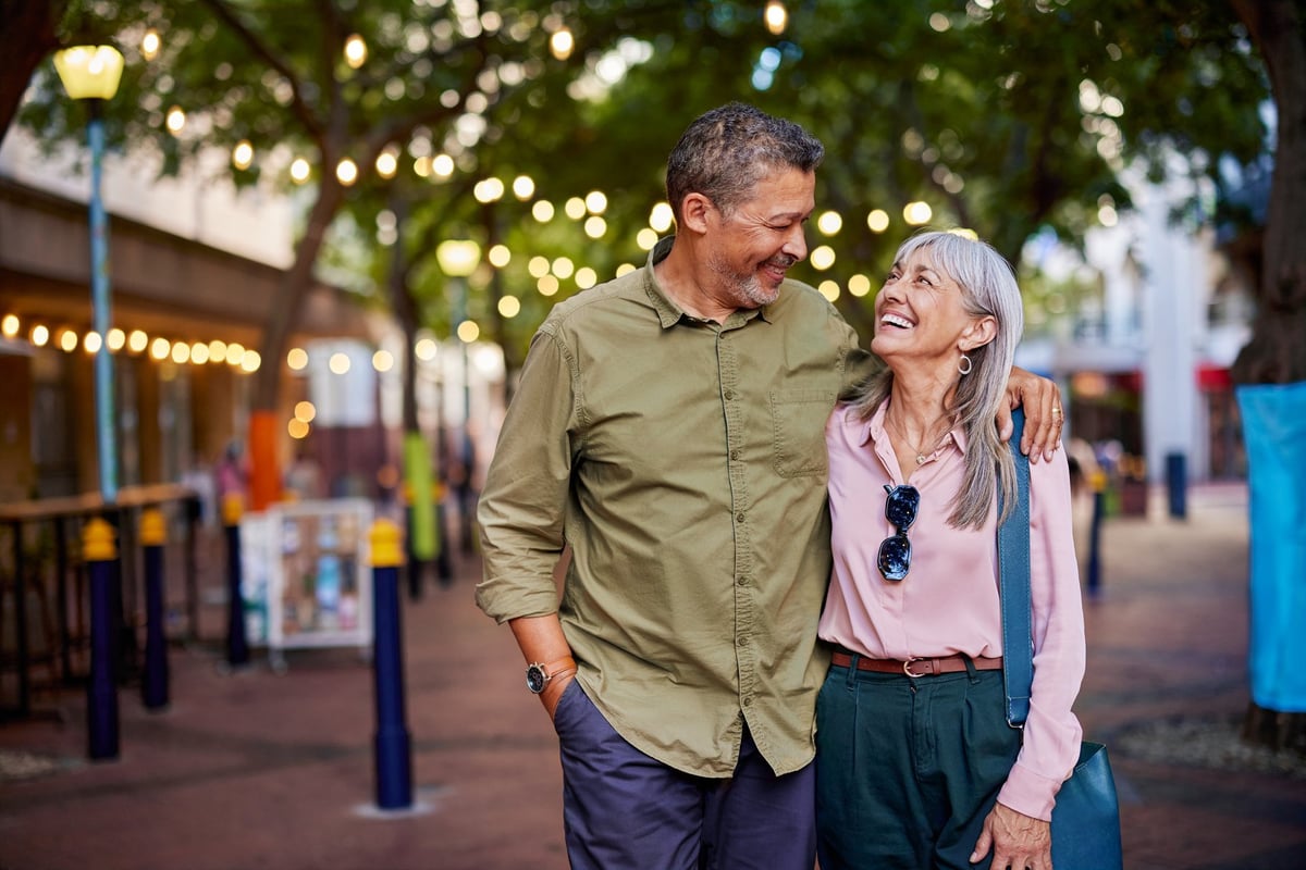 Happy mature couple enjoying romantic evening outdoors