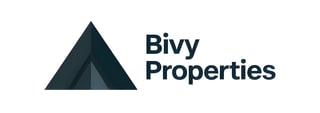 Bivy Properties logo with dark teal geometric mountain tent icon and company name